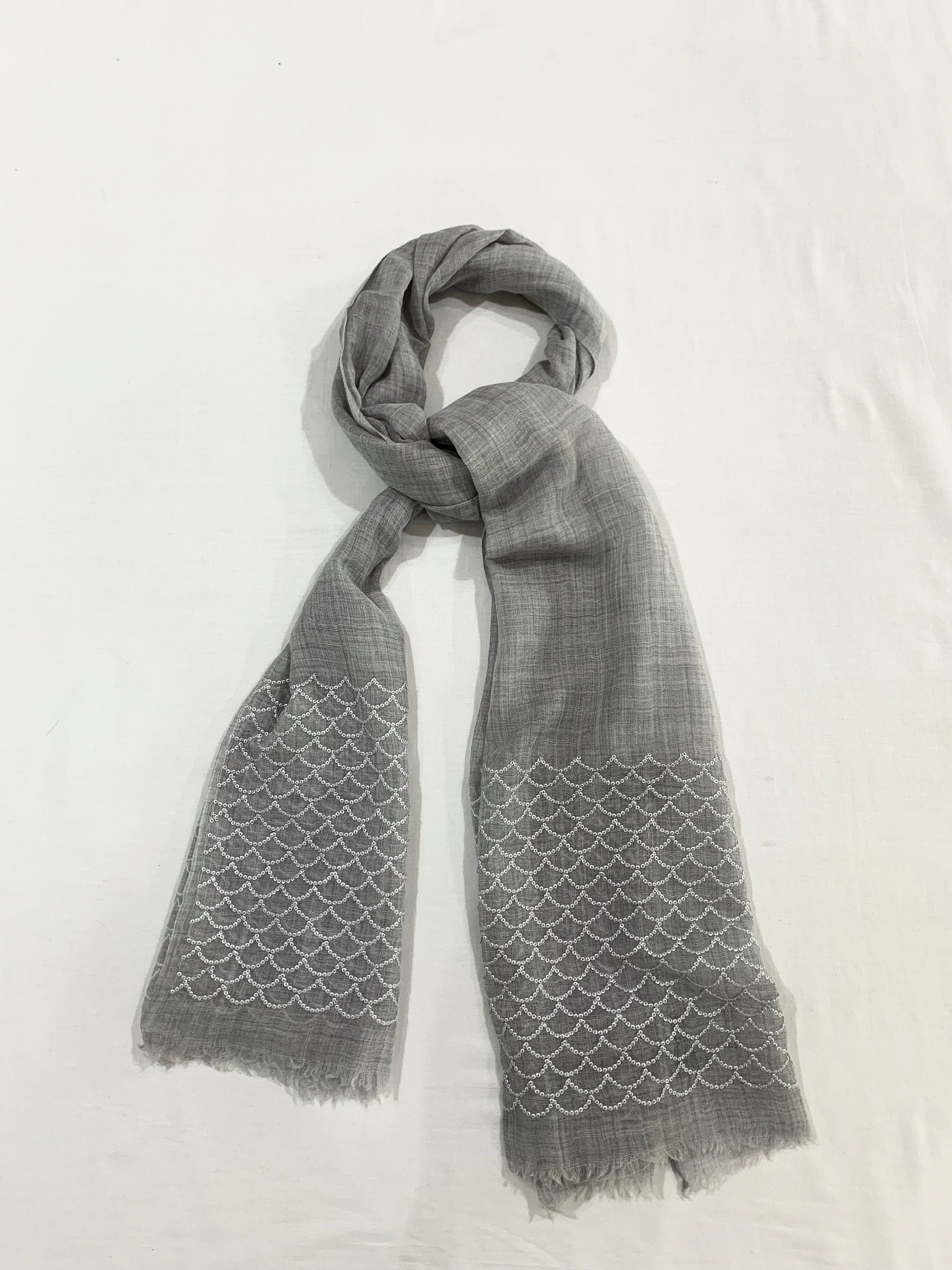 Grey Wool/Silk Scarf With Sequins