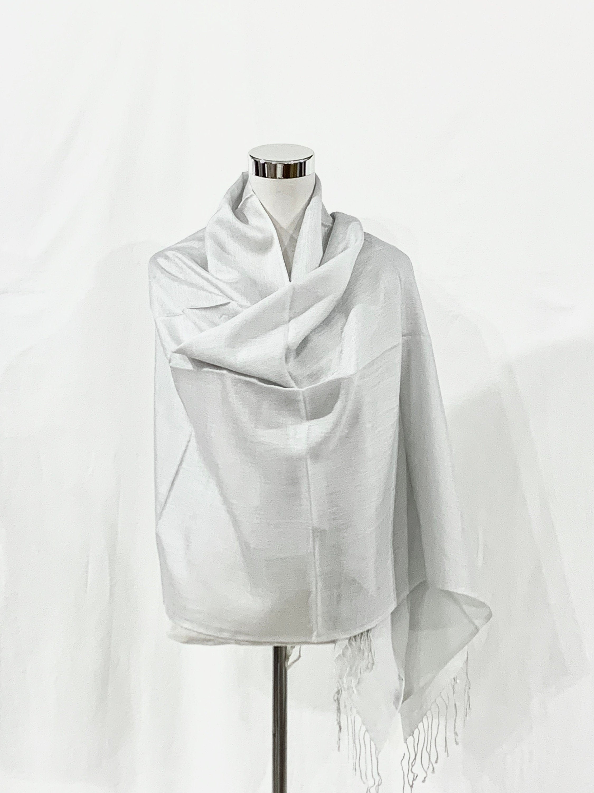 Silver Grey silk wool shawl, Soft, light n warm shawl, Formal n Casual  shawl, All season shawl. Luxurious silk wool plain colour shawl.