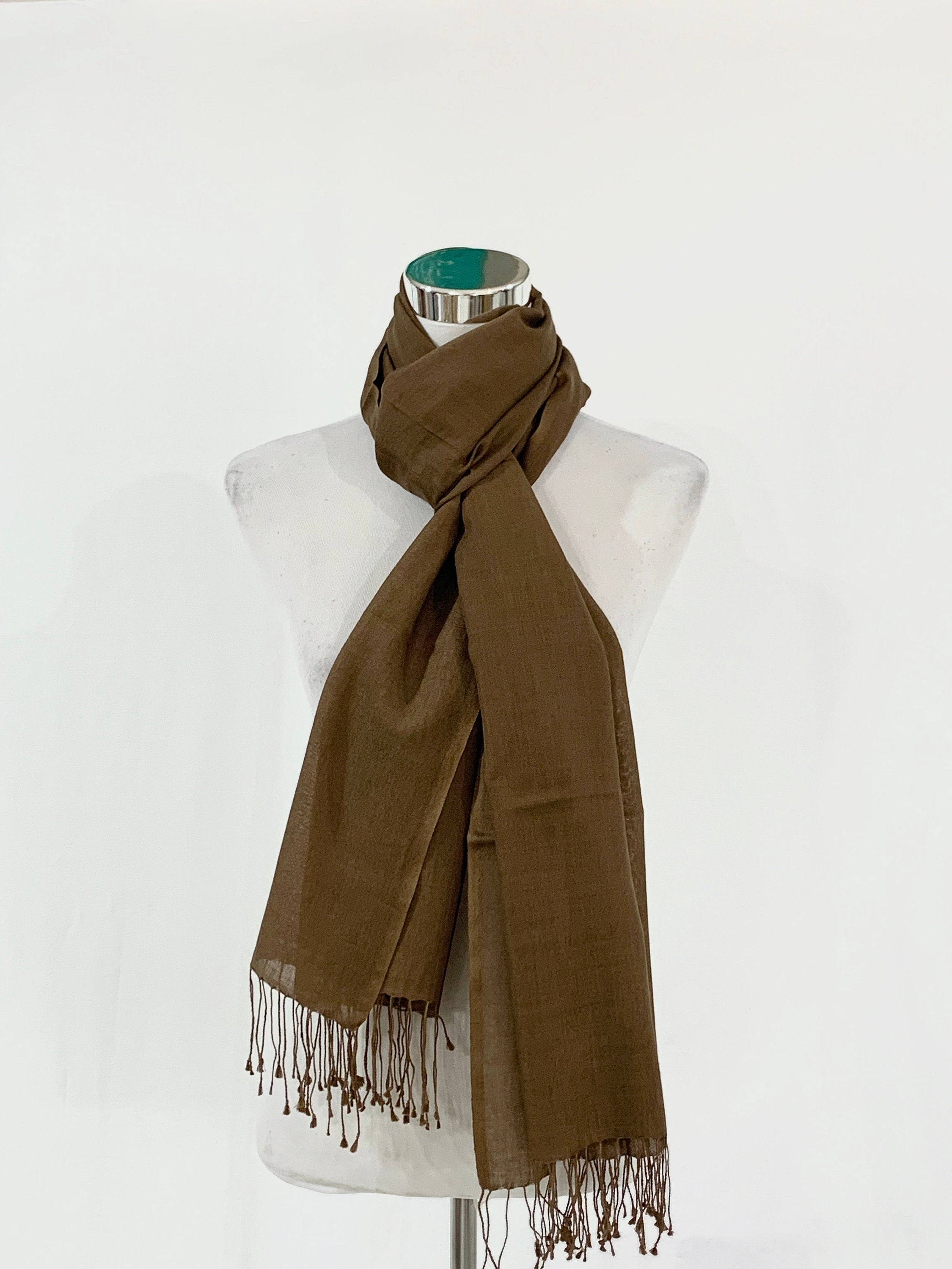 Brown silk wool shawl, Soft, light n warm shawl, Formal n Casual shawl, All  season shawl. Luxurious silk wool plain colour shawl.